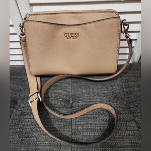 Guess Crossbody Purse, Tan Three Compartments
